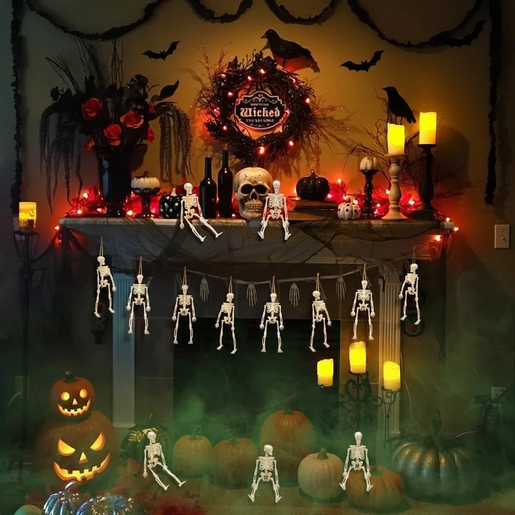Skeleton Figurines Poseable Plastic With Jute Twine