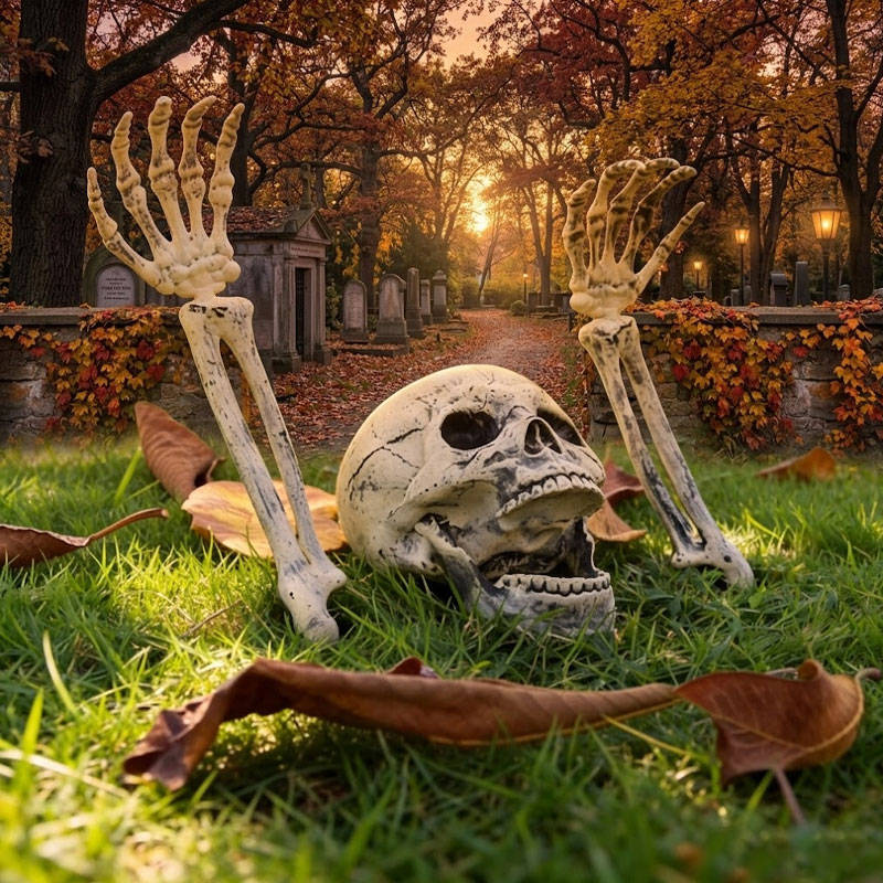 Skeleton Yard Decor 3-Piece Skull & Arm Stakes