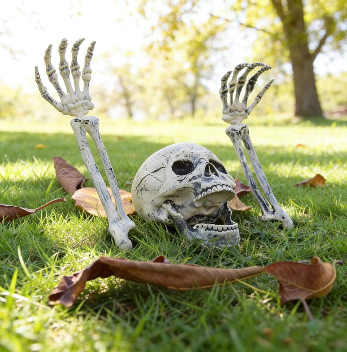 Skeleton Yard Decor 3-Piece Skull & Arm Stakes