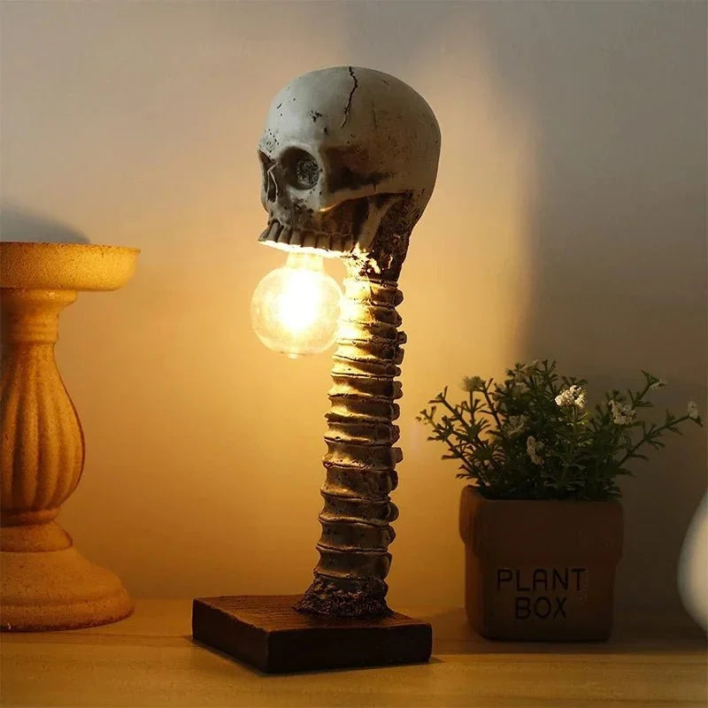 Skull Table Lamp Hand-Painted Resin Spine-Inspired Base