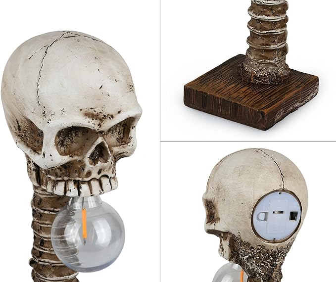 Skull Table Lamp Hand-Painted Resin Spine-Inspired Base