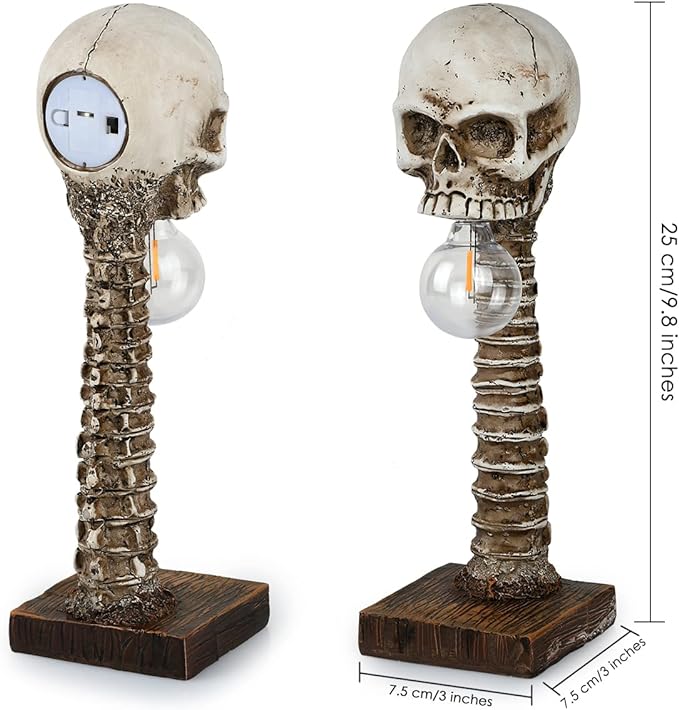 Skull Table Lamp Hand-Painted Resin Spine-Inspired Base