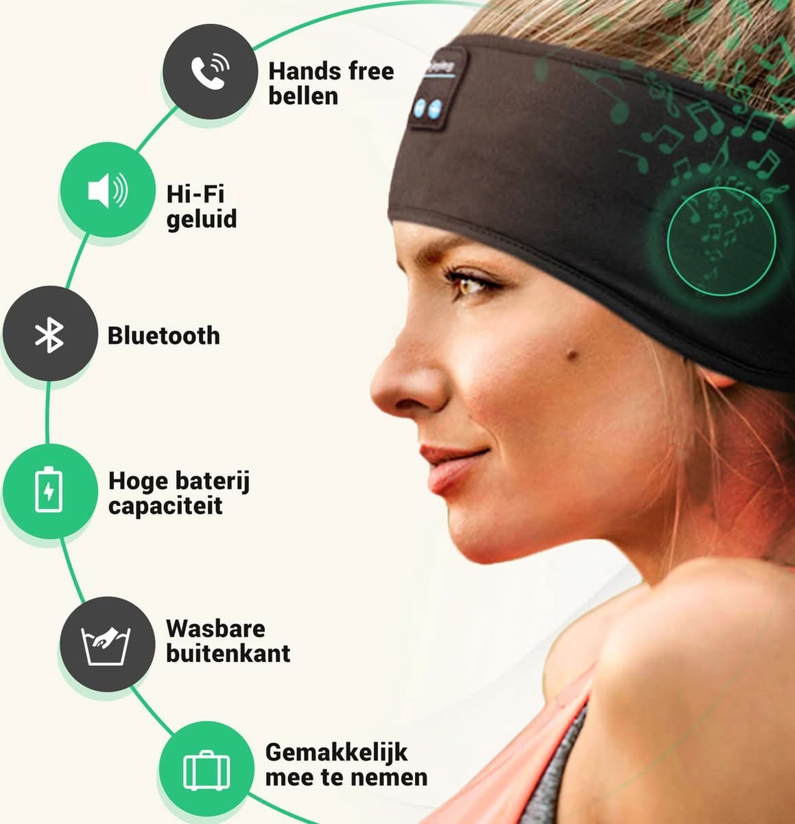Sleep Headband Bluetooth Speakers 10-Hour Playback Washable Fabric