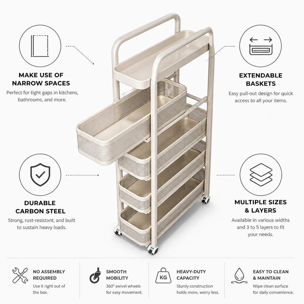 Slim Drawer Organizer Carbon Steel Extendable