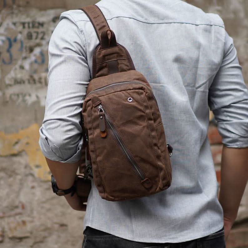 Sling Backpack Canvas Multiple Compartments Compact Carry