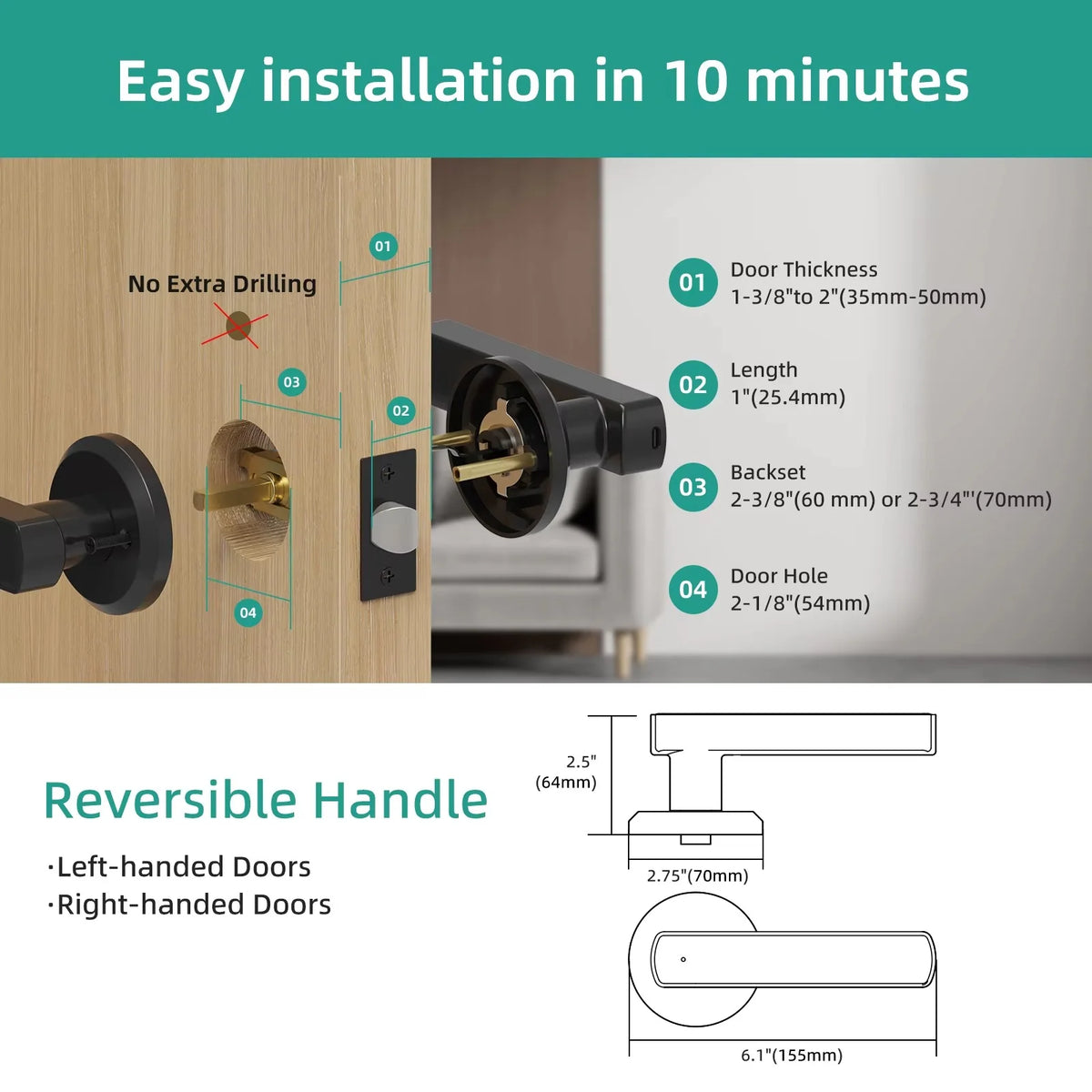 Smart Door Lock Fingerprint Keypad & Key Fob Access