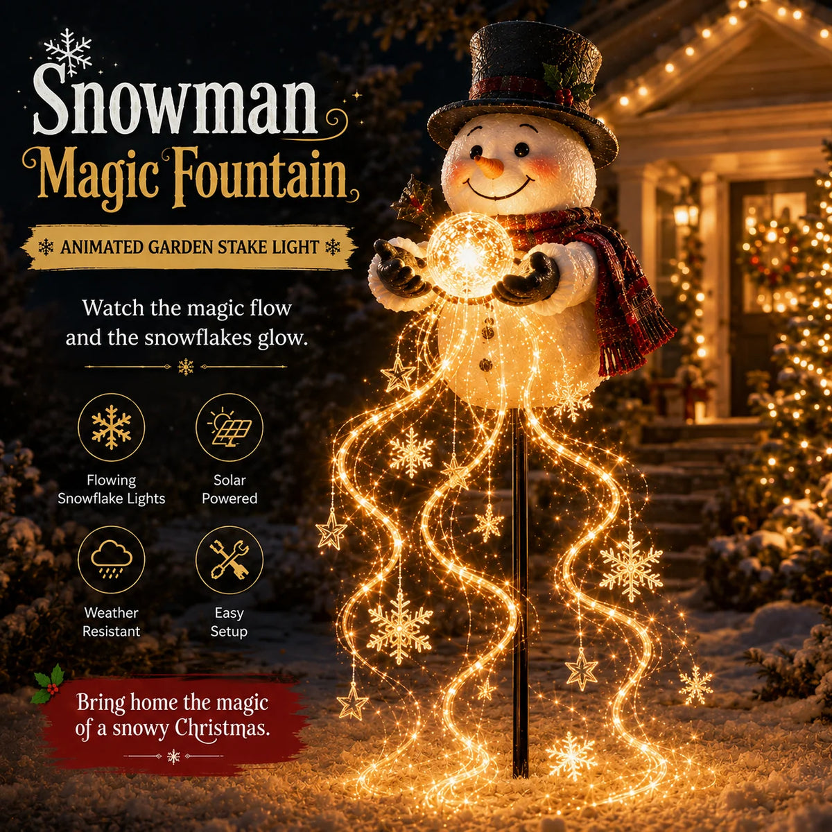 Snowman Garden Light Solar Powered Flowing Snowflake Lights