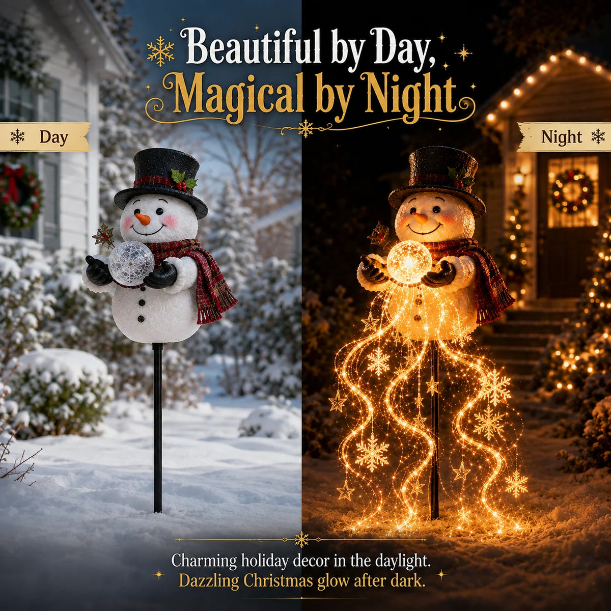 Snowman Garden Light Solar Powered Flowing Snowflake Lights