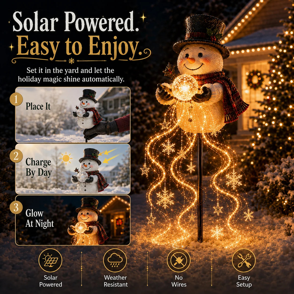 Snowman Garden Light Solar Powered Flowing Snowflake Lights