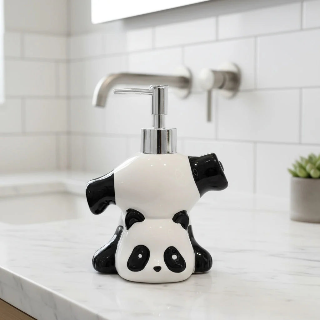 Soap Dispenser Ceramic Panda Design Compact Countertop Style