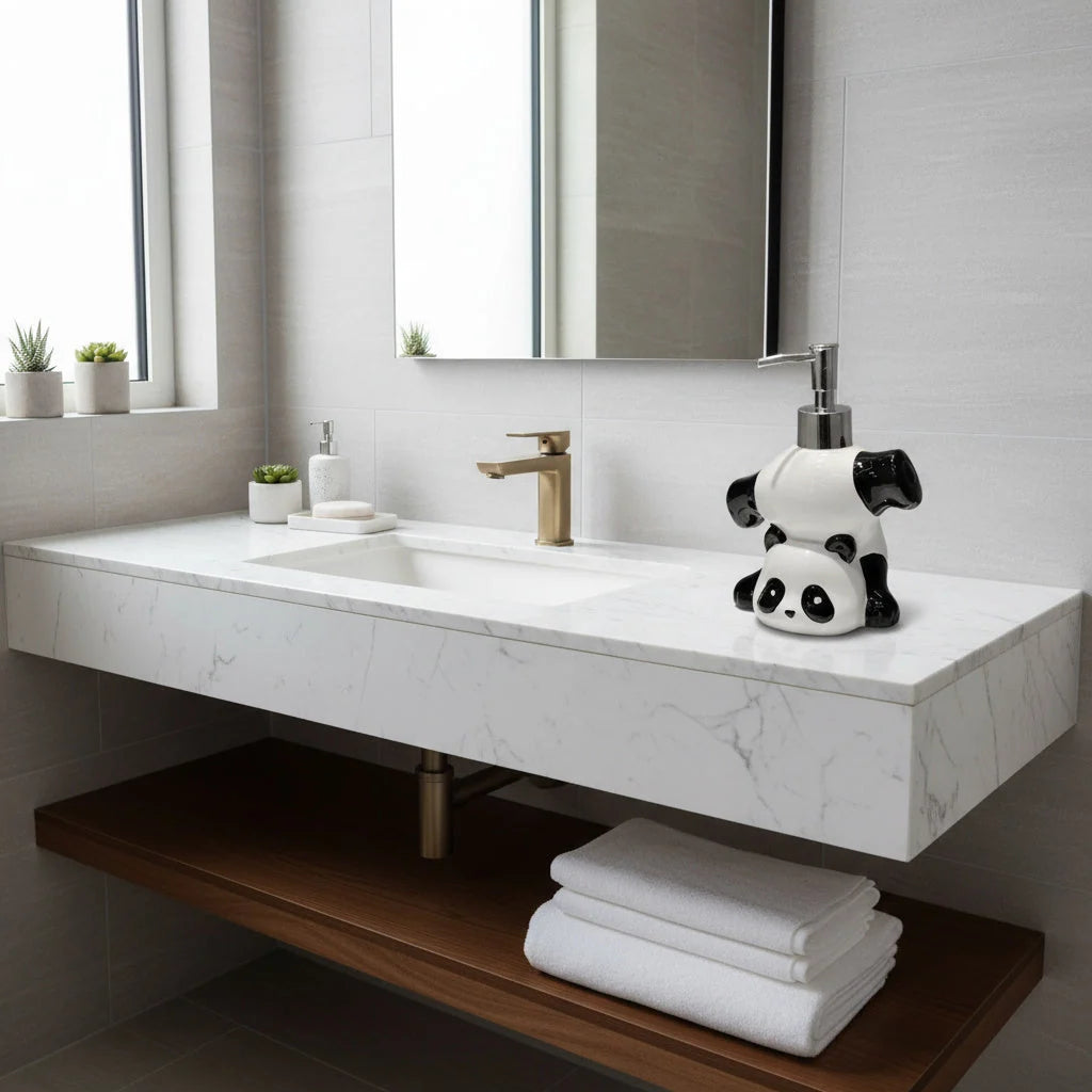 Soap Dispenser Ceramic Panda Design Compact Countertop Style