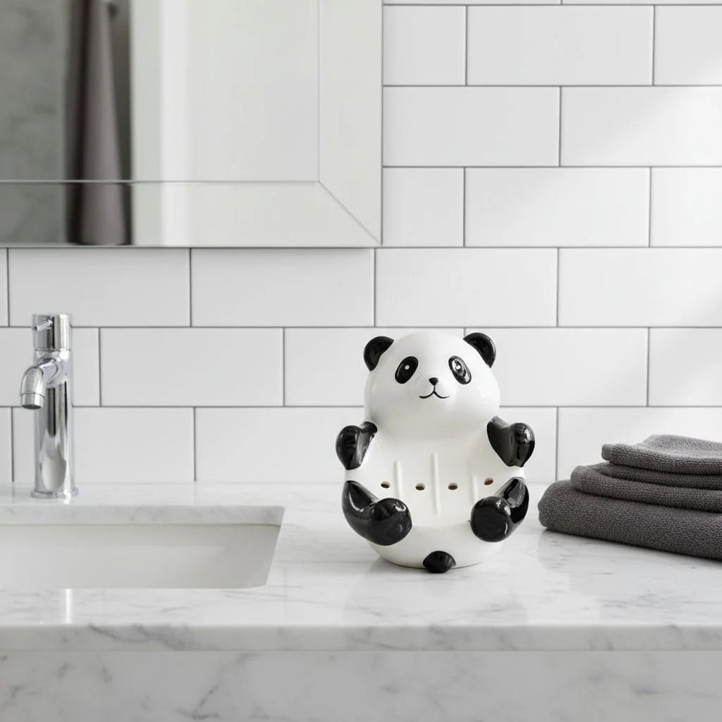 Soap Dispenser Ceramic Panda Design Compact Countertop Style