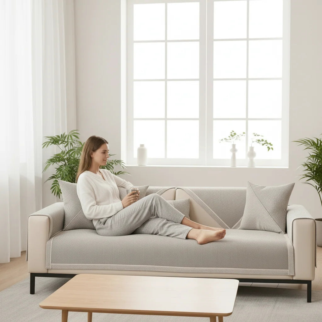 Sofa Cover Modular Quilted Non-Slip Cotton-Linen Blend