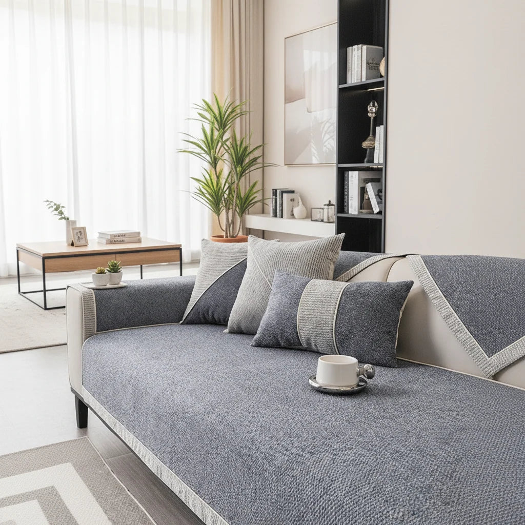 Sofa Cover Modular Quilted Non-Slip Cotton-Linen Blend
