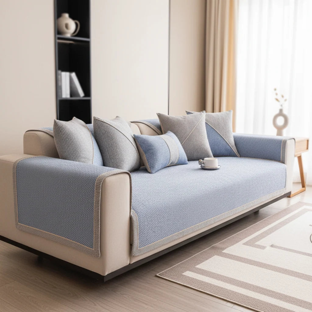Sofa Cover Modular Quilted Non-Slip Cotton-Linen Blend