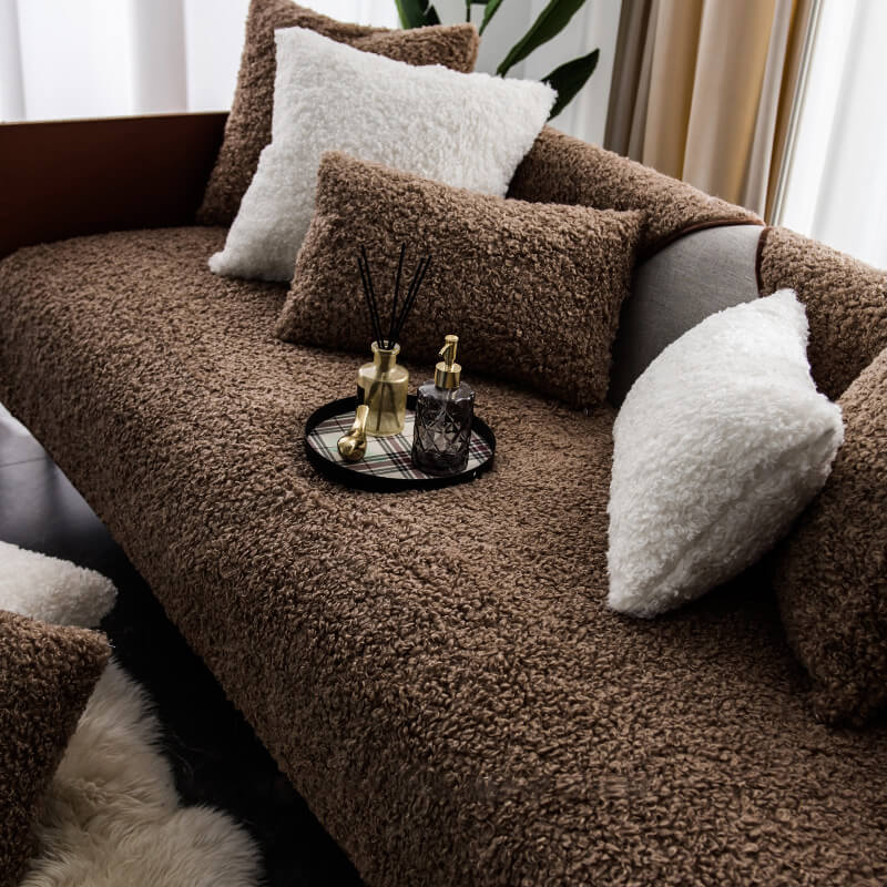 Sofa Cover Teddy Fleece Non-Slip Machine-Washable