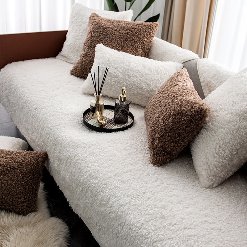 Sofa Cover Teddy Fleece Non-Slip Machine-Washable