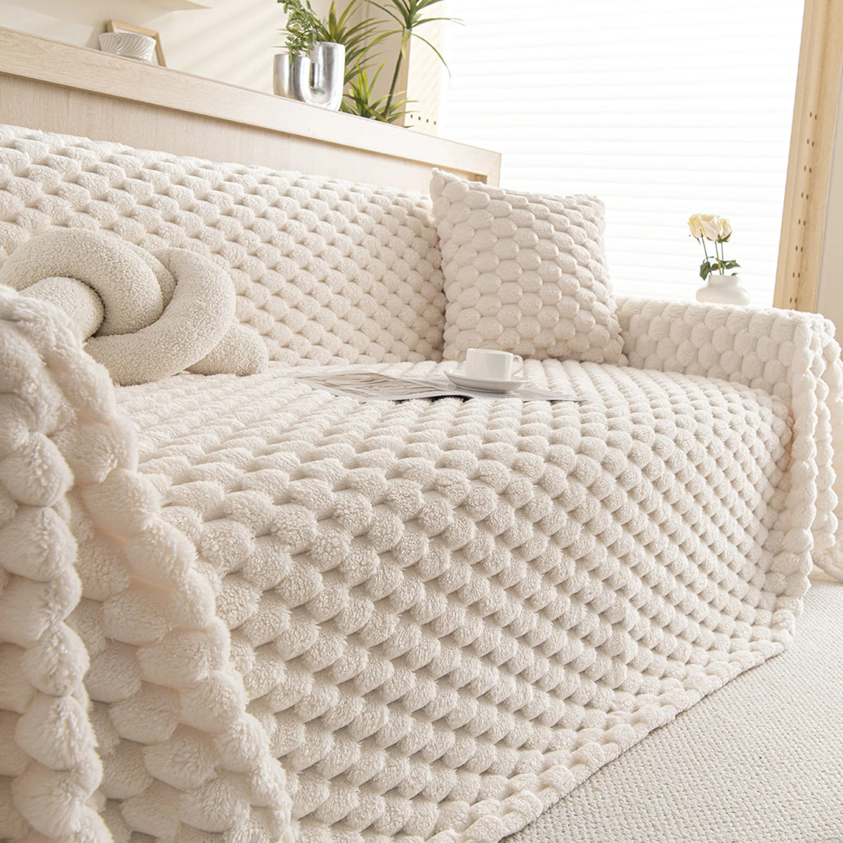 Sofa Cover Woven Machine Washable Pet Hair & Scratch Protection