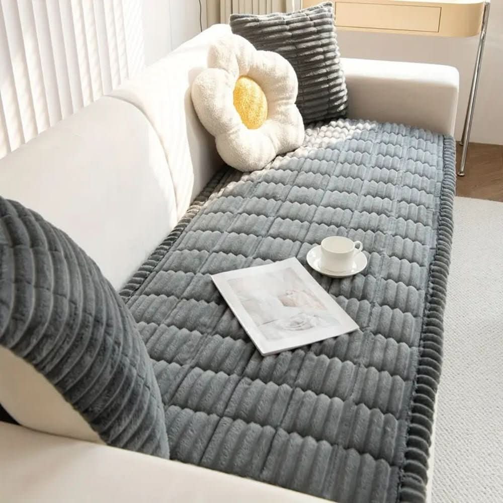 Sofa Seat Cushion Cover Plush Faux Fur Non-Slip Stretchable