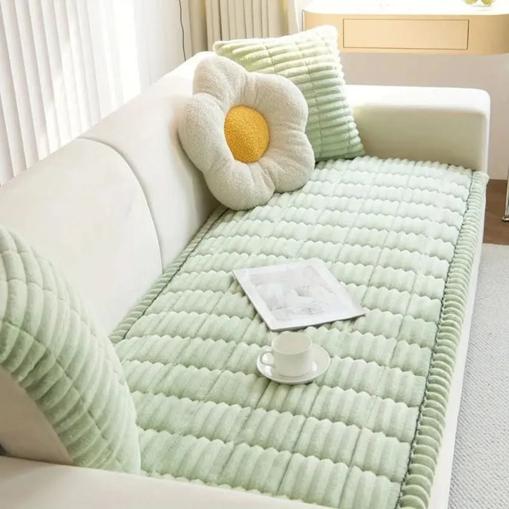 Sofa Seat Cushion Cover Plush Faux Fur Non-Slip Stretchable