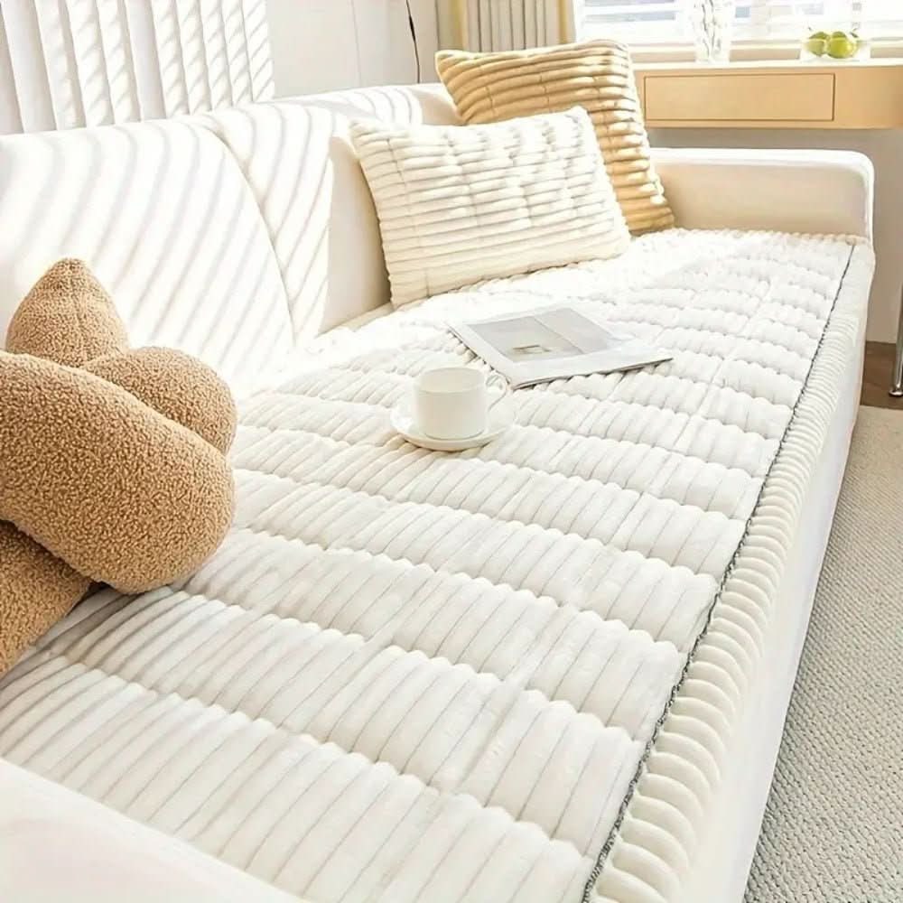 Sofa Seat Cushion Cover Plush Faux Fur Non-Slip Stretchable
