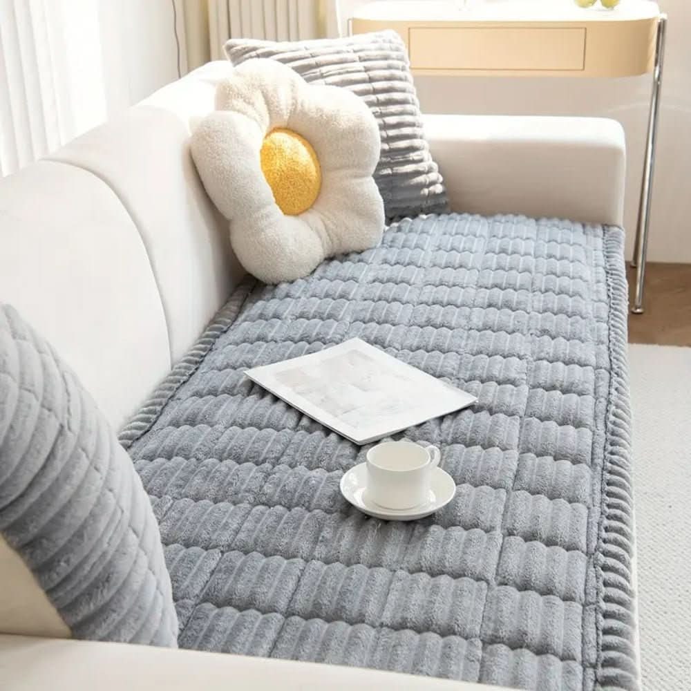 Sofa Seat Cushion Cover Plush Faux Fur Non-Slip Stretchable