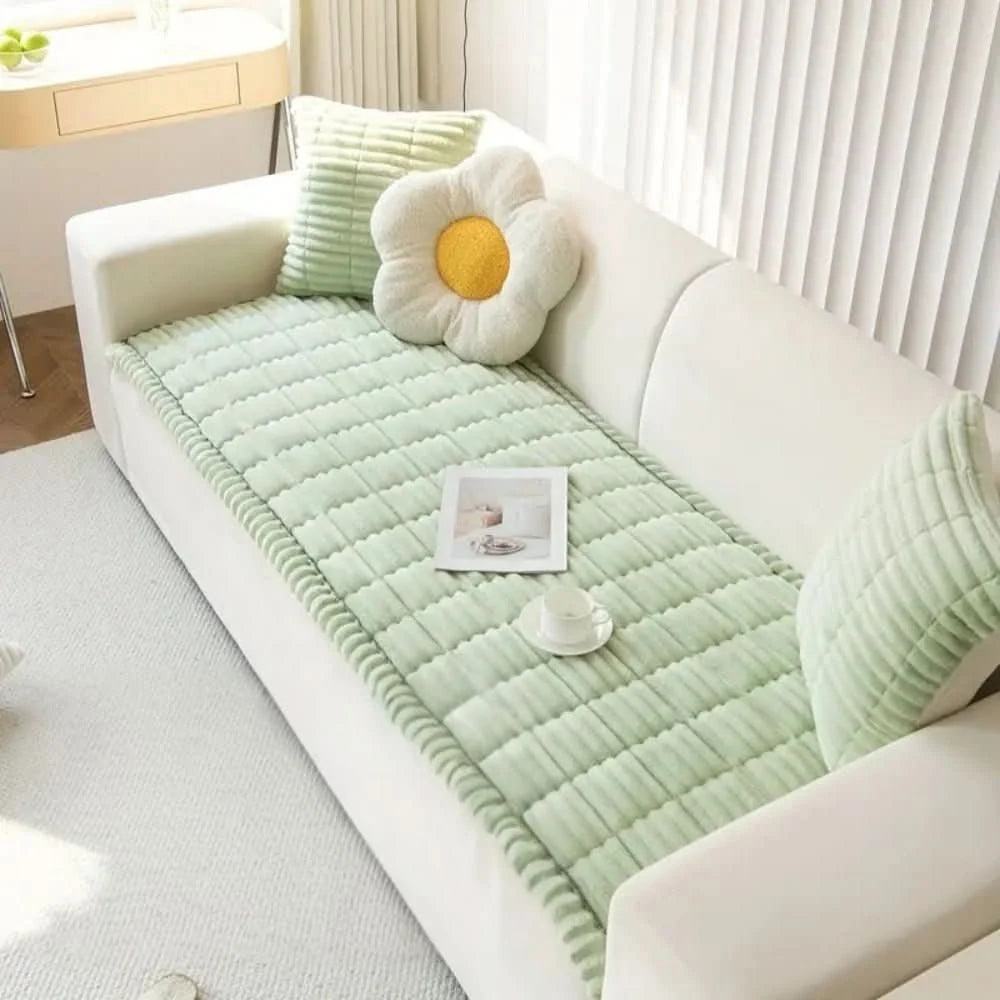 Sofa Seat Cushion Cover Plush Faux Fur Non-Slip Stretchable