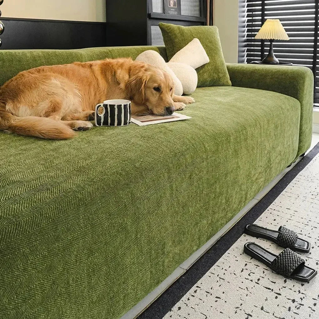 Sofa Slipcover Stretch-Fit Full Coverage Herringbone Machine Washable