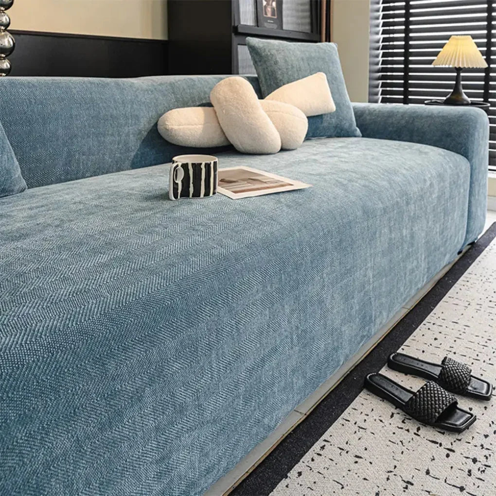 Sofa Slipcover Stretch-Fit Full Coverage Herringbone Machine Washable
