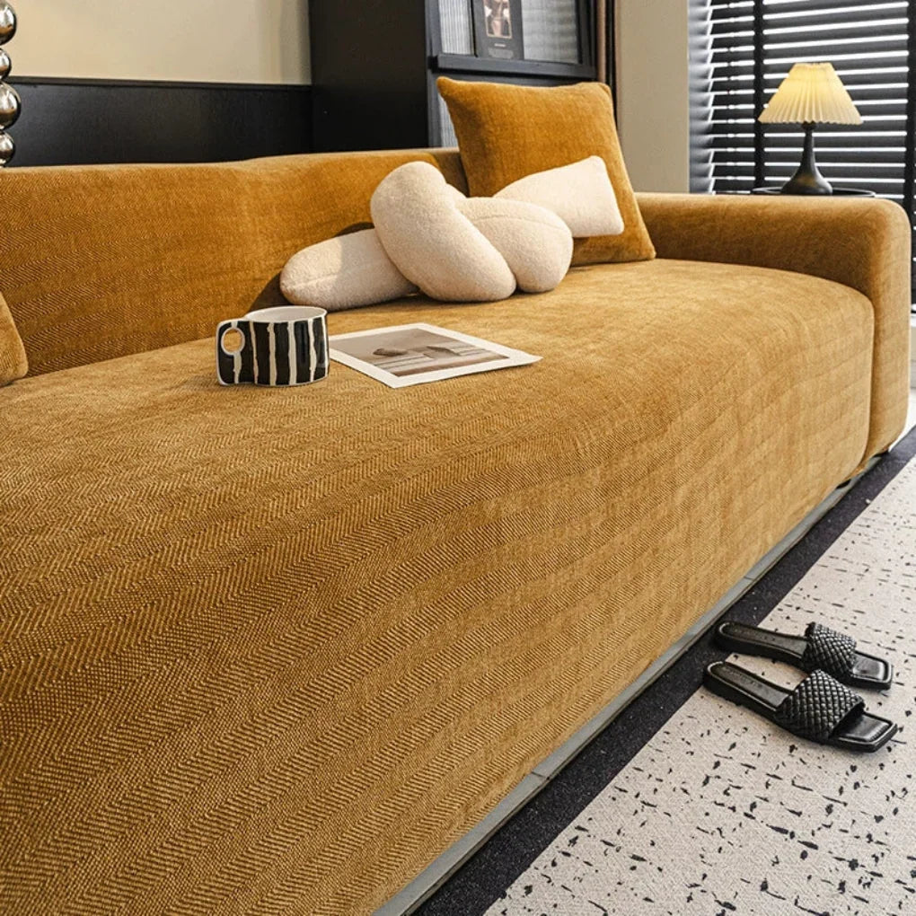 Sofa Slipcover Stretch-Fit Full Coverage Herringbone Machine Washable