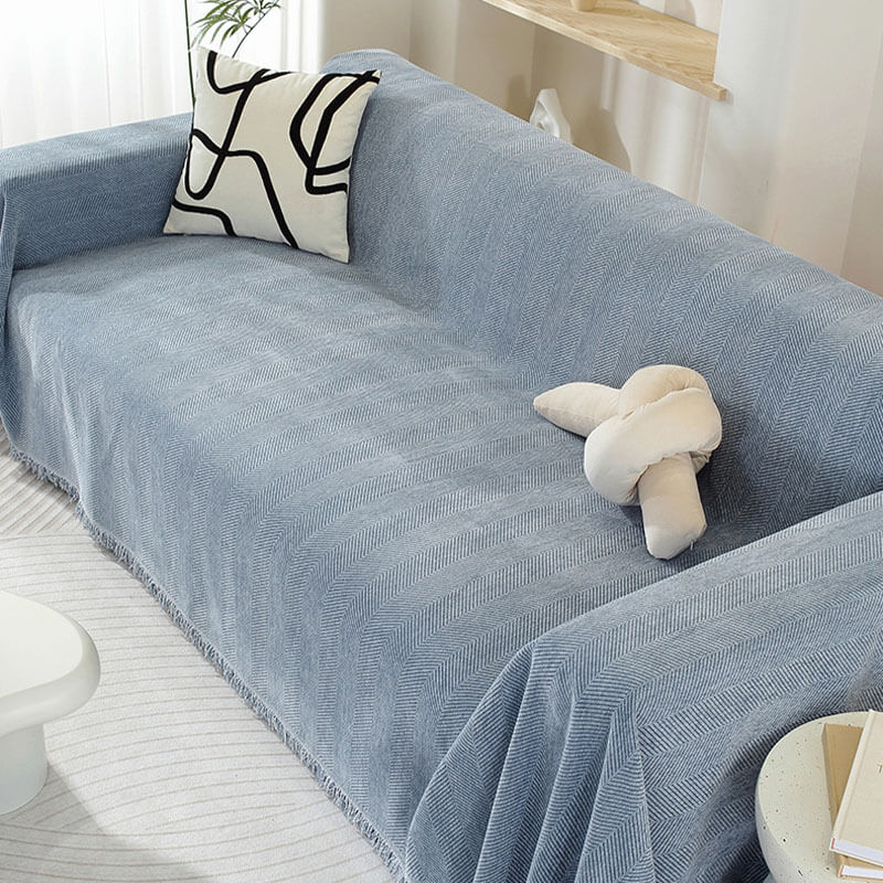 Sofa Throw Chenille Herringbone Fringed Machine Washable