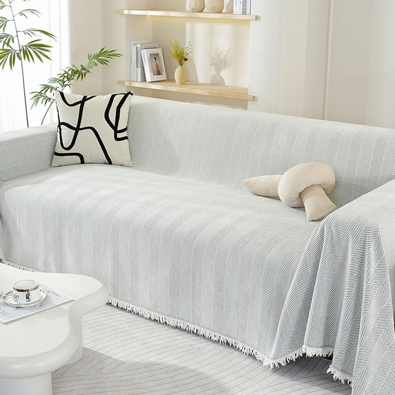 Sofa Throw Chenille Herringbone Fringed Machine Washable