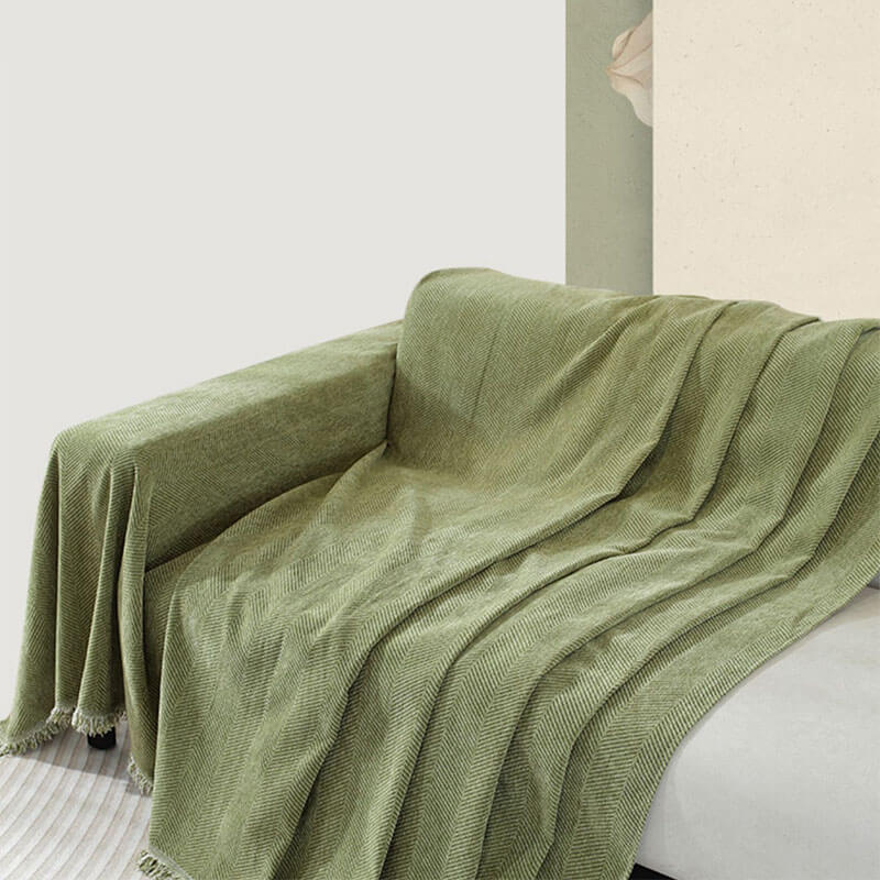 Sofa Throw Chenille Herringbone Fringed Machine Washable