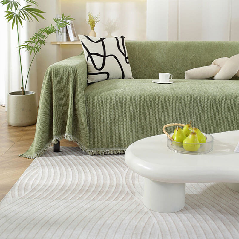 Sofa Throw Chenille Herringbone Fringed Machine Washable
