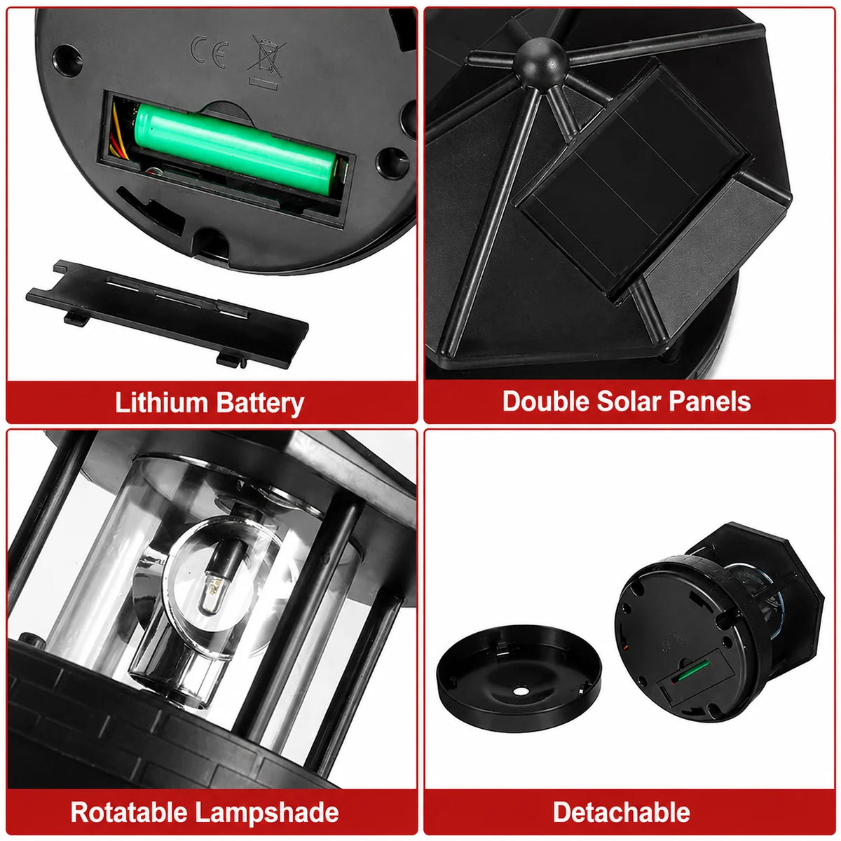 Solar Garden Light Dual Panel Rotating Beacon Automatic Dusk Activation