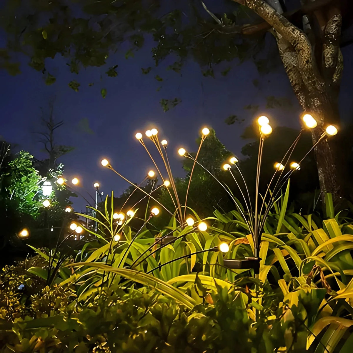 Solar Garden Lights Firefly Warm Glow Automatic Dusk Sensor