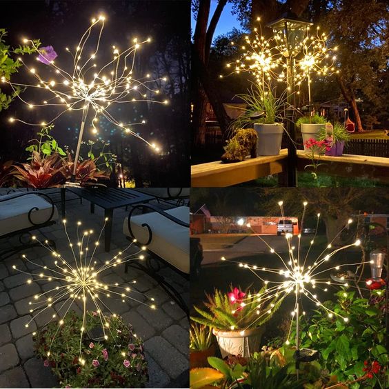 Solar Garden Lights Firework Design Solar-Powered Weatherproof