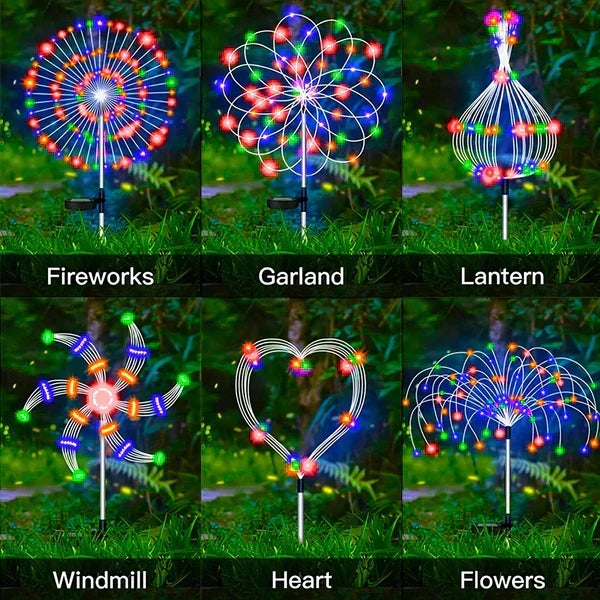 Solar Garden Lights Firework Design Solar-Powered Weatherproof