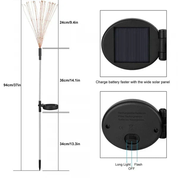 Solar Garden Lights Firework Design Solar-Powered Weatherproof