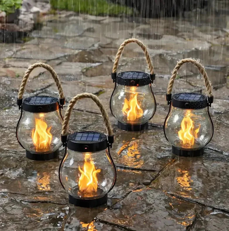Solar Lantern Flickering Flame Automatic Dusk Sensor 12-Hour Runtime