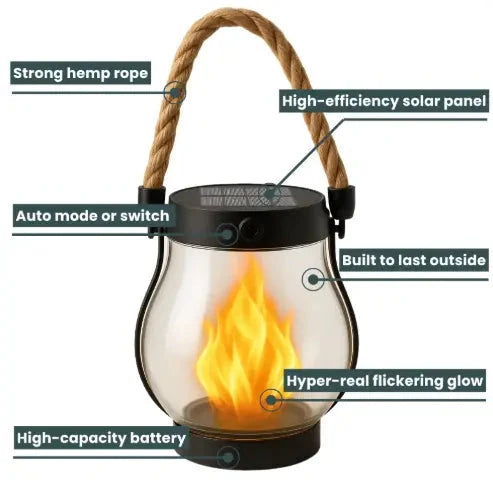 Solar Lantern Flickering Flame Automatic Dusk Sensor 12-Hour Runtime