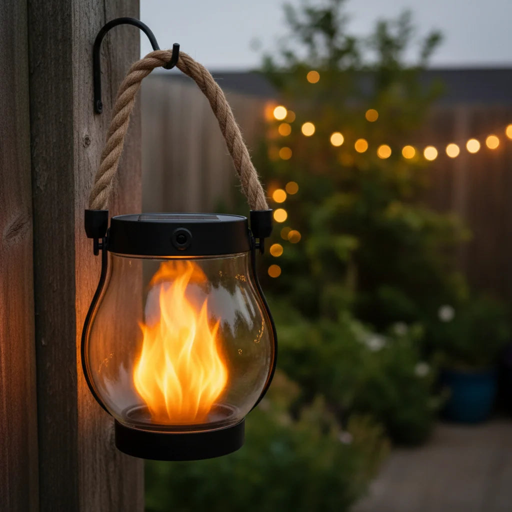 Solar Lantern Flickering Flame Waterproof Outdoor Design
