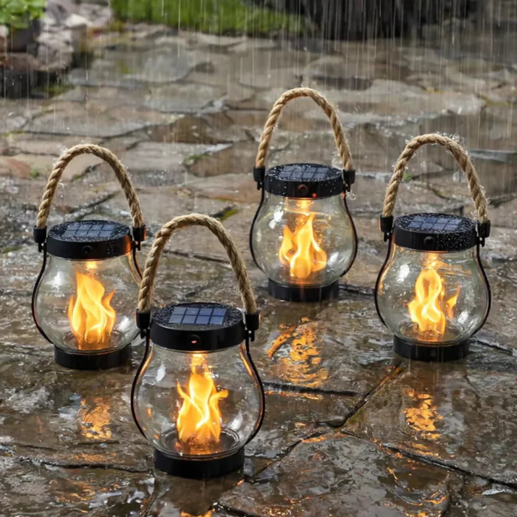 Solar Lantern Flickering Flame Waterproof Outdoor Design