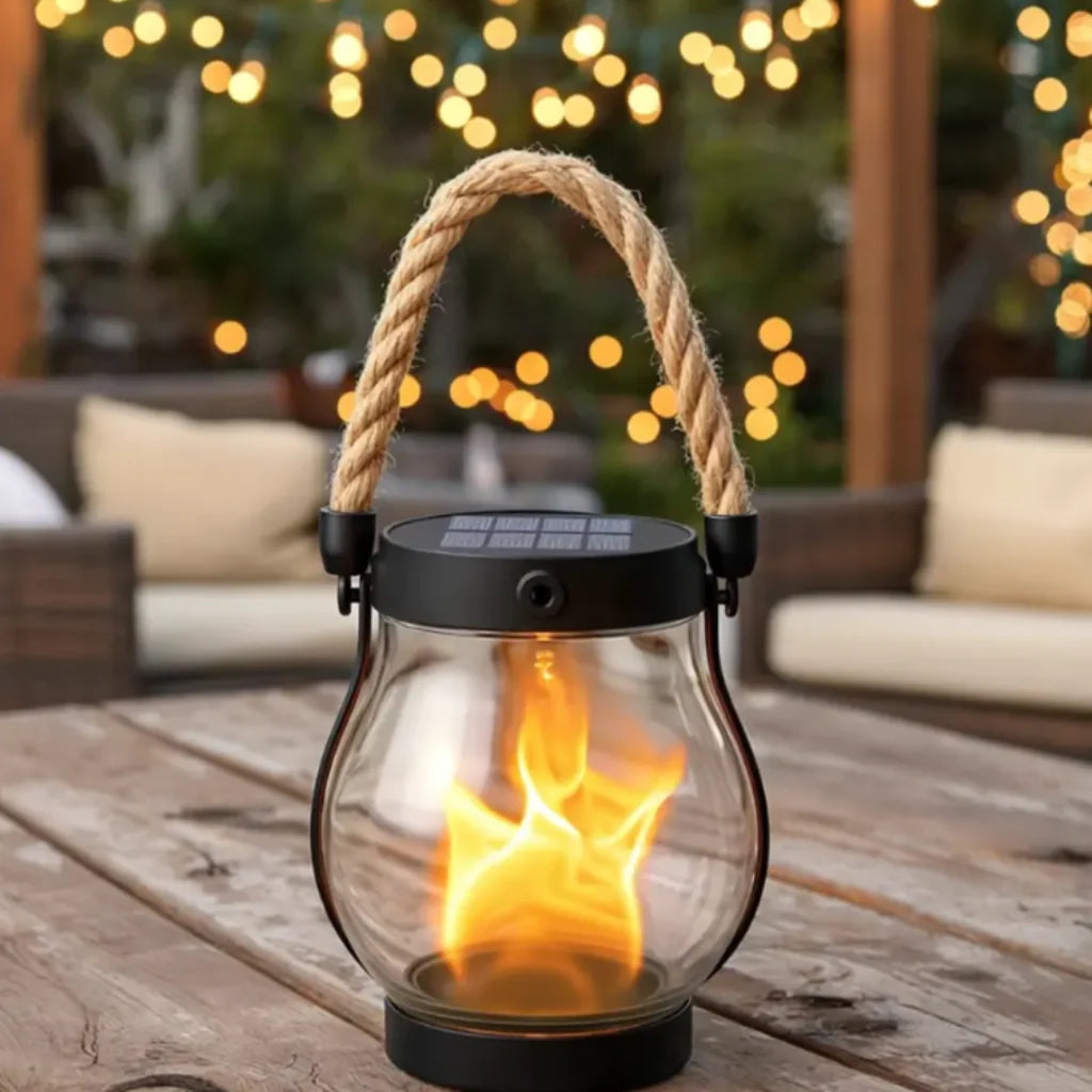 Solar Lantern Flickering Flame Waterproof Outdoor Design