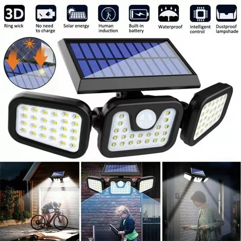 Solar Motion Sensor Light Adjustable Head 270° Coverage