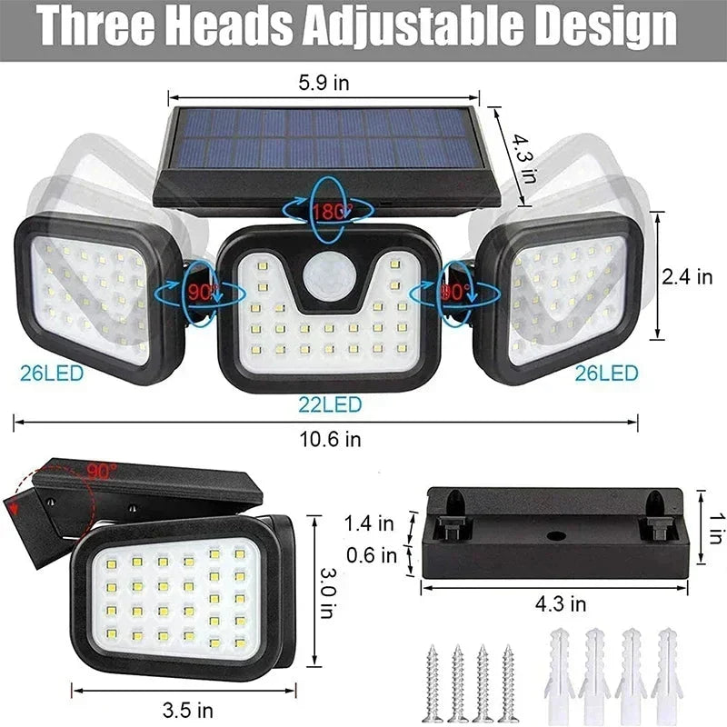 Solar Motion Sensor Light Adjustable Head 270° Coverage