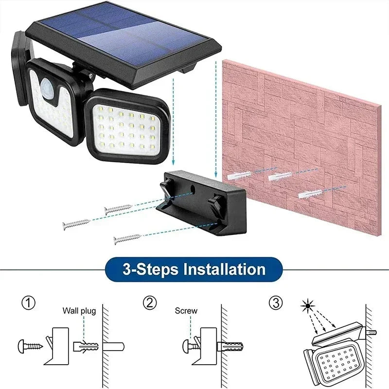 Solar Motion Sensor Light Adjustable Head 270° Coverage