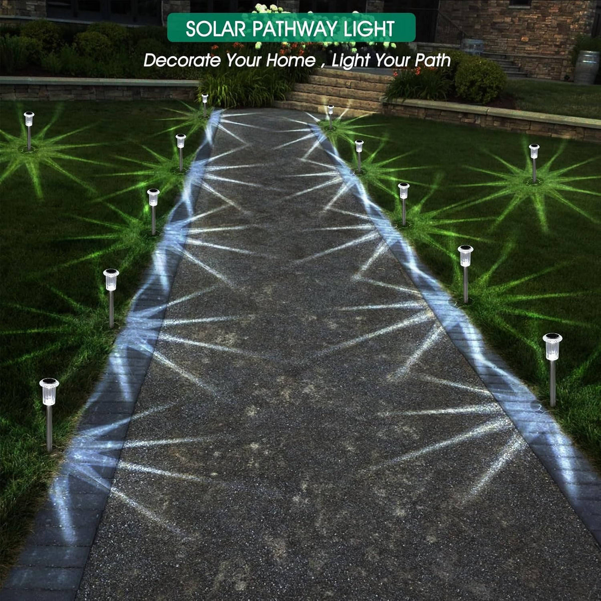 Solar Pathway Lights Dusk-to-Dawn Set of 10