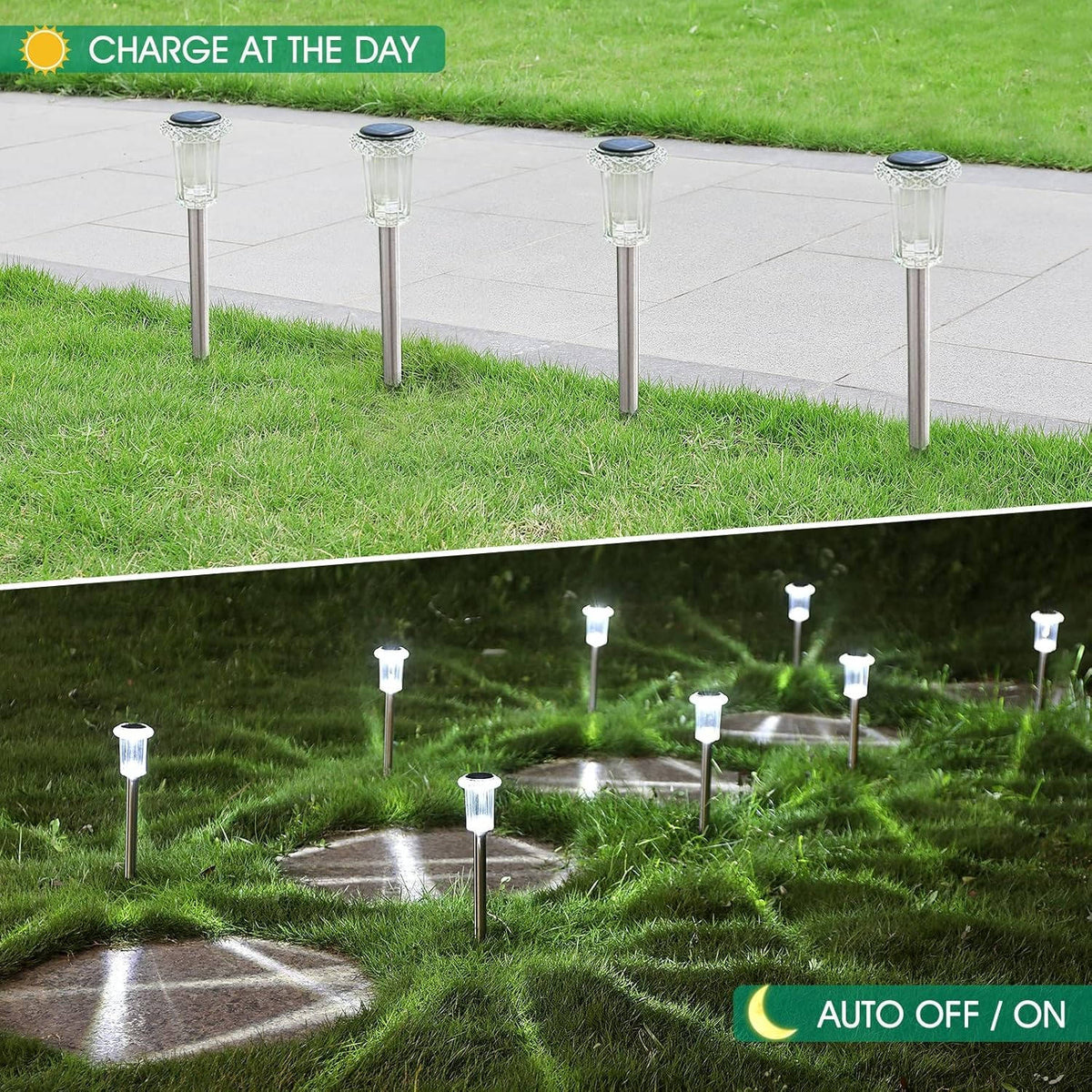 Solar Pathway Lights Dusk-to-Dawn Set of 10