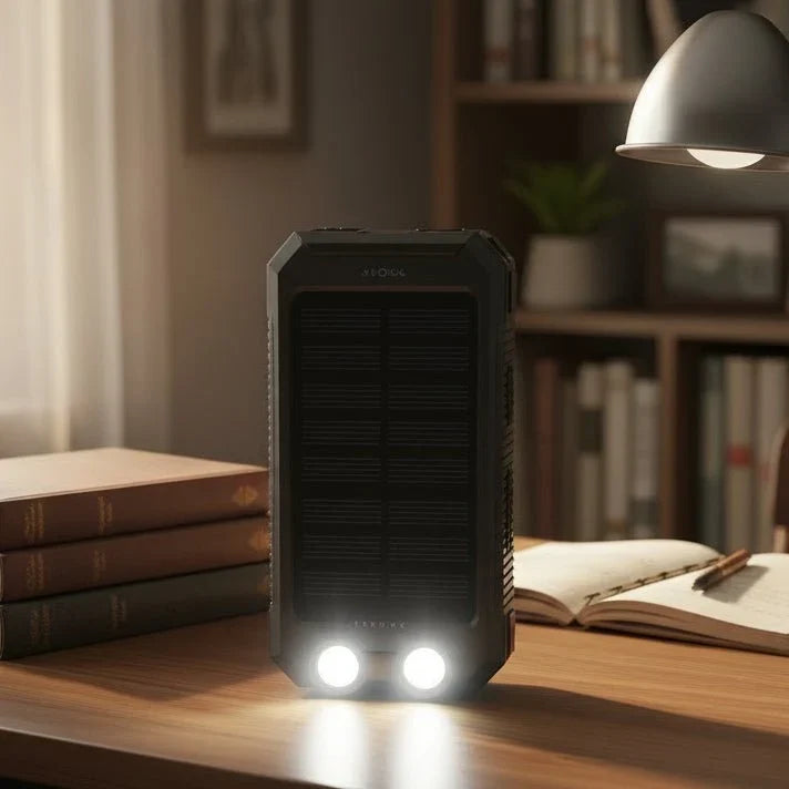 Solar Power Bank 10,000mAh Dual USB LED Flashlight